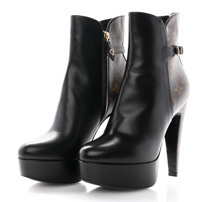 Louis Vuitton Calfskin Monogram Afterglow Platform Ankle Boots 38 Black 4 of 9
