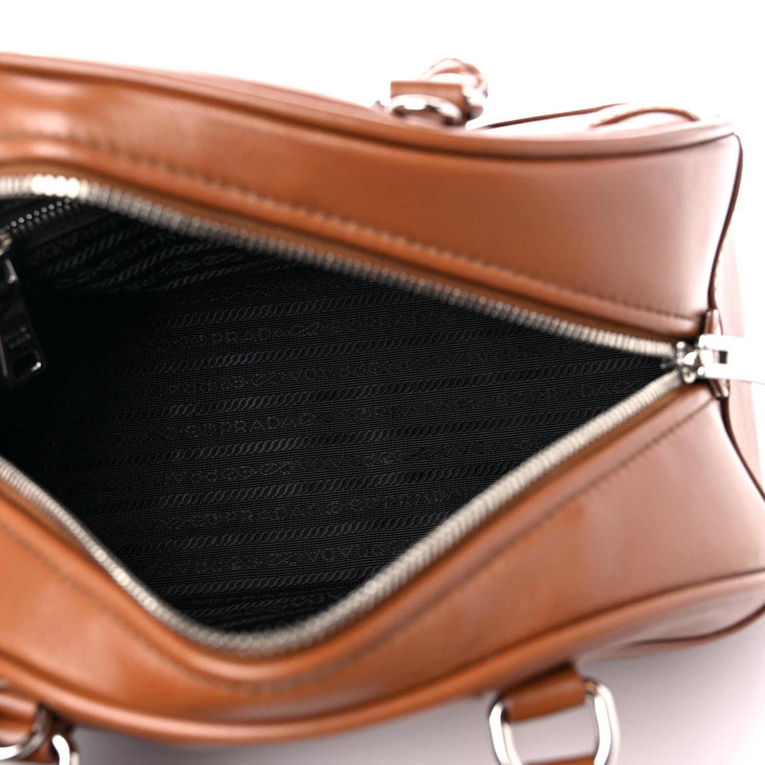 Prada Soft Calfskin Monochrome Bowling Bag Cognac 5 of 11