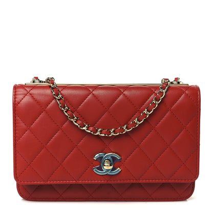 Chanel Lambskin Quilted Trendy CC Wallet On Chain WOC Red 1 of 12