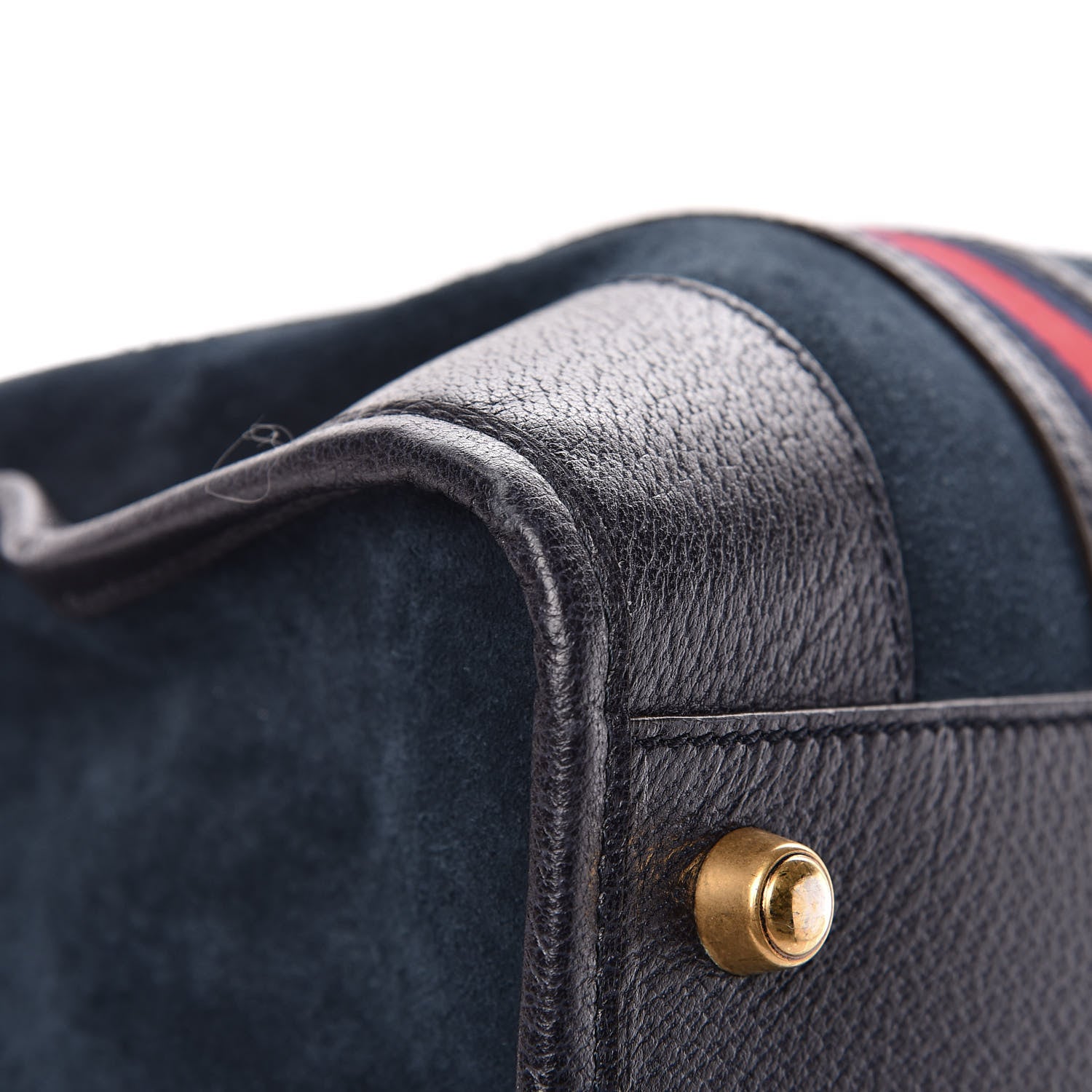 Gucci Suede Daino Textured Dollar Calfskin Web Large Duffle Bag Blue 16 of 19