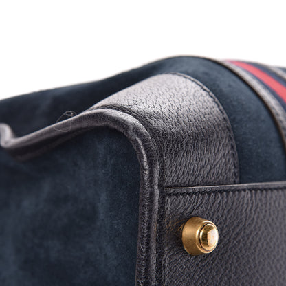 Gucci Suede Daino Textured Dollar Calfskin Web Large Duffle Bag Blue 16 of 19