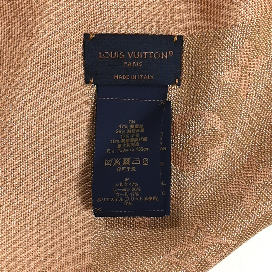 Louis Vuitton Silk Wool Monogram Shine Shawl Caramel 3 of 3