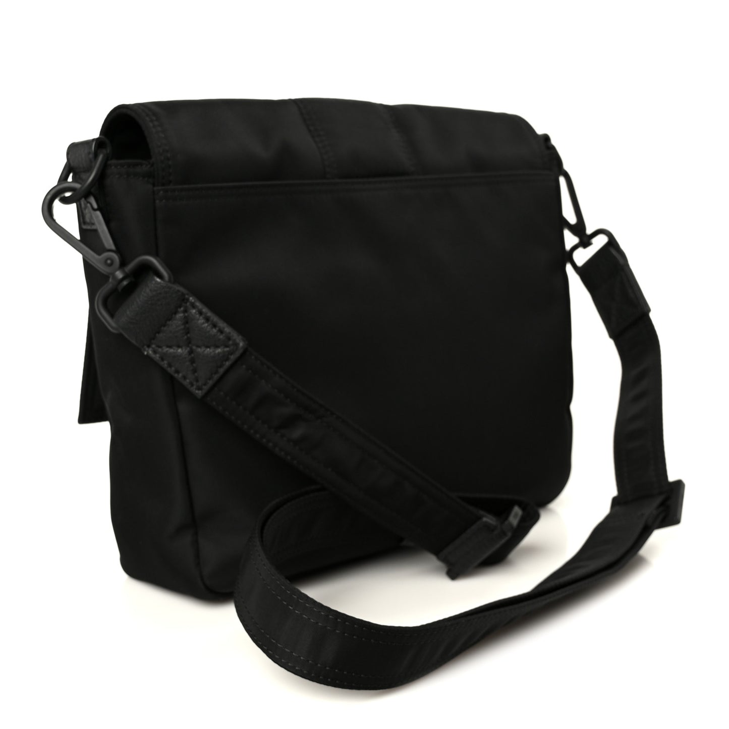 Econyl Nylon Cuoio Romano Monochrome Medium Baguette Messenger Bag Black