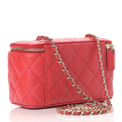 Chanel Caviar Quilted Small Vanity Case With Chain Red 3 of 9