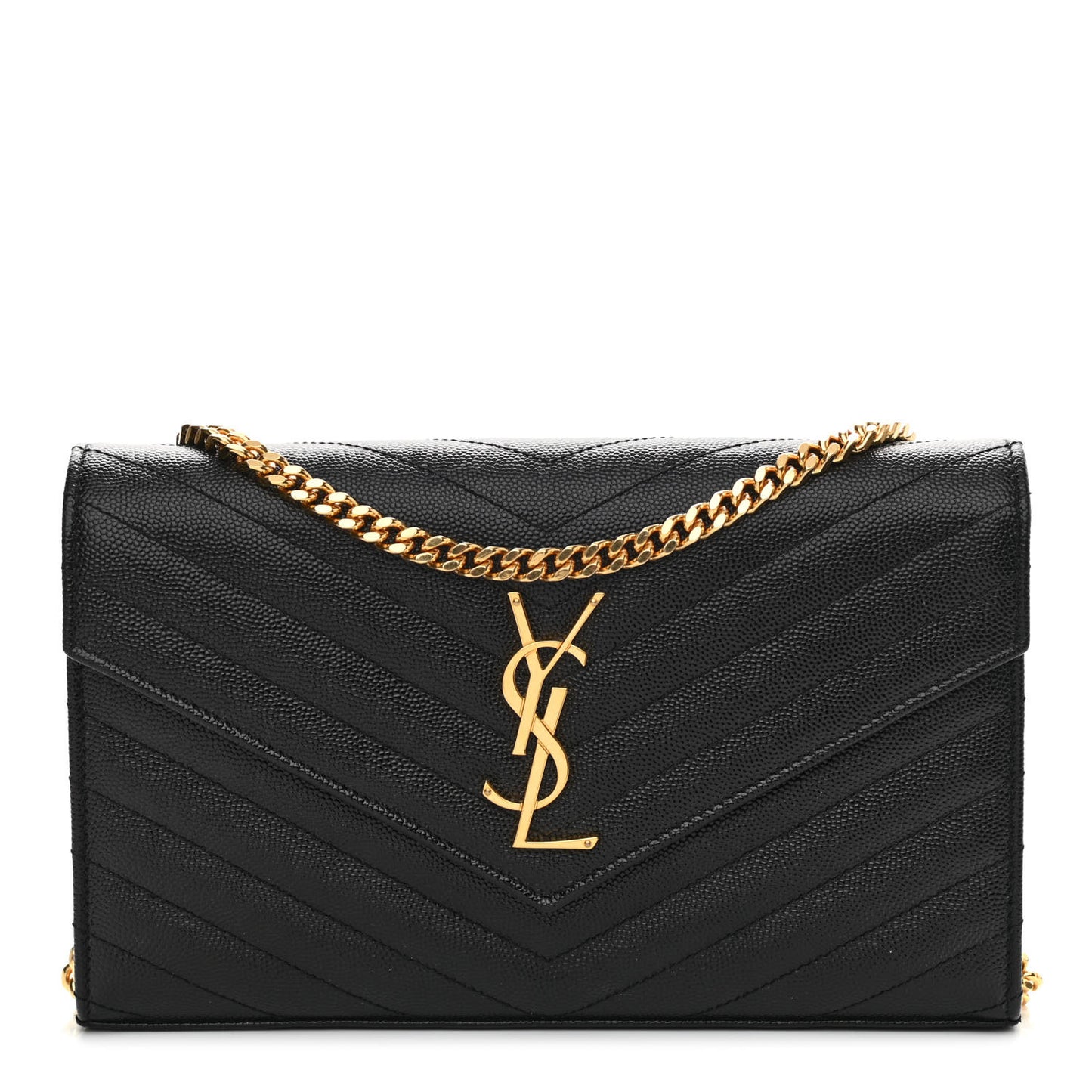 Grain De Poudre Matelasse Chevron Monogram Chain Wallet Black