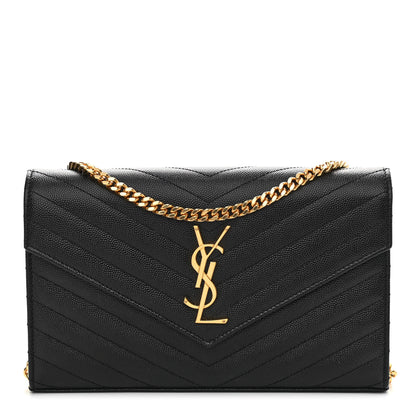 Saint Laurent Grain De Poudre Matelasse Chevron Monogram Chain Wallet Black 1 of 8