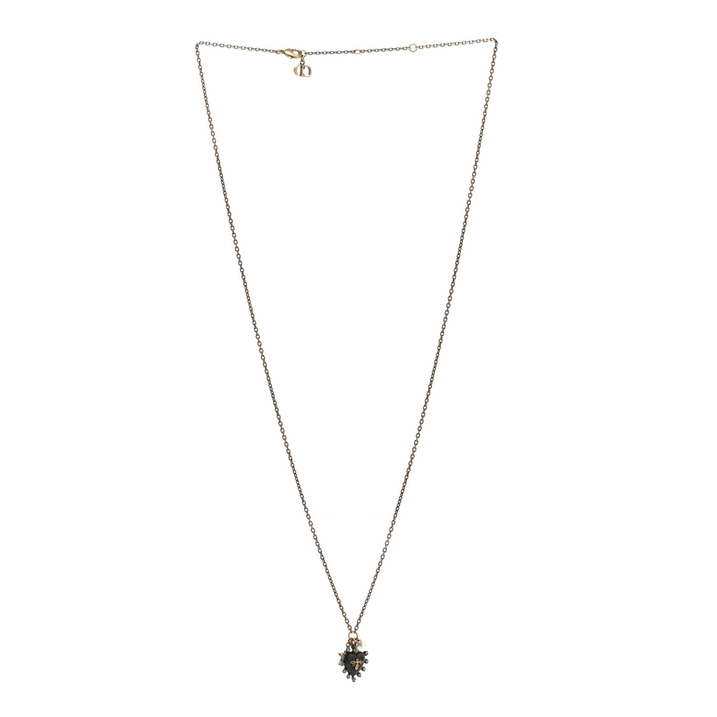 Resin Crystal Pearl Star Bee Necklace Aged Gold Black