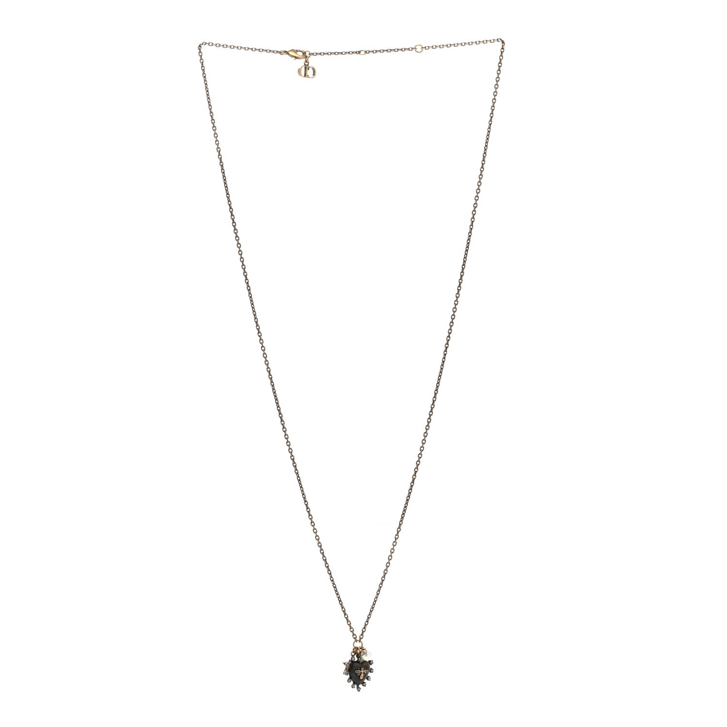Christian Dior Resin Crystal Pearl Star Bee Necklace Aged Gold Black 3 of 6