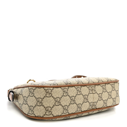 Gucci GG Supreme Monogram Textured Calfskin Small Emblem Shoulder Bag Beige Dark Brown 4 of 10