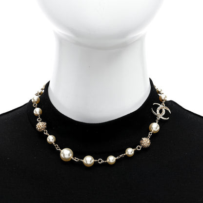 Chanel Pearl Crystal CC Moon Necklace Gold White 2 of 6