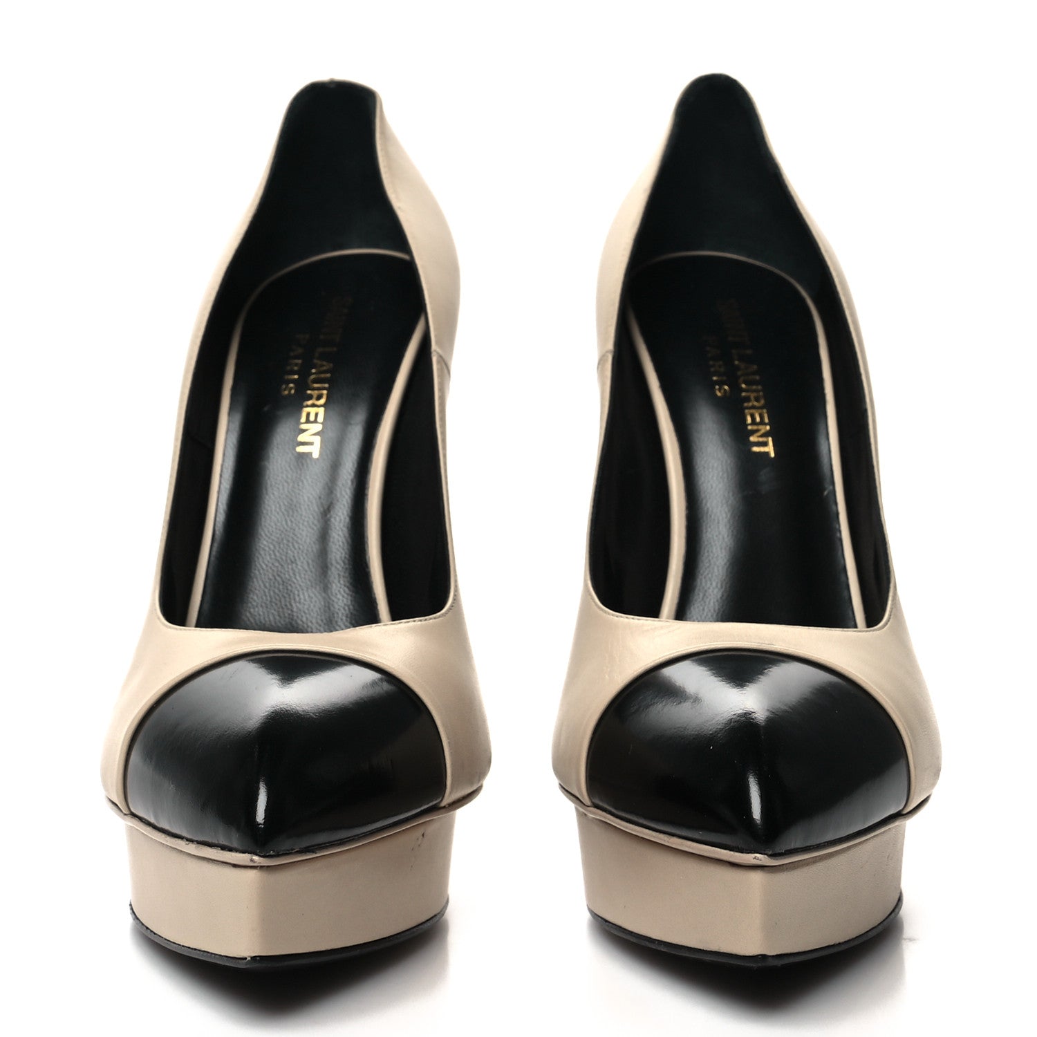 Saint Laurent Calfskin Cap Toe Janis 105 Platform Pumps 37.5 Powder 2 of 12