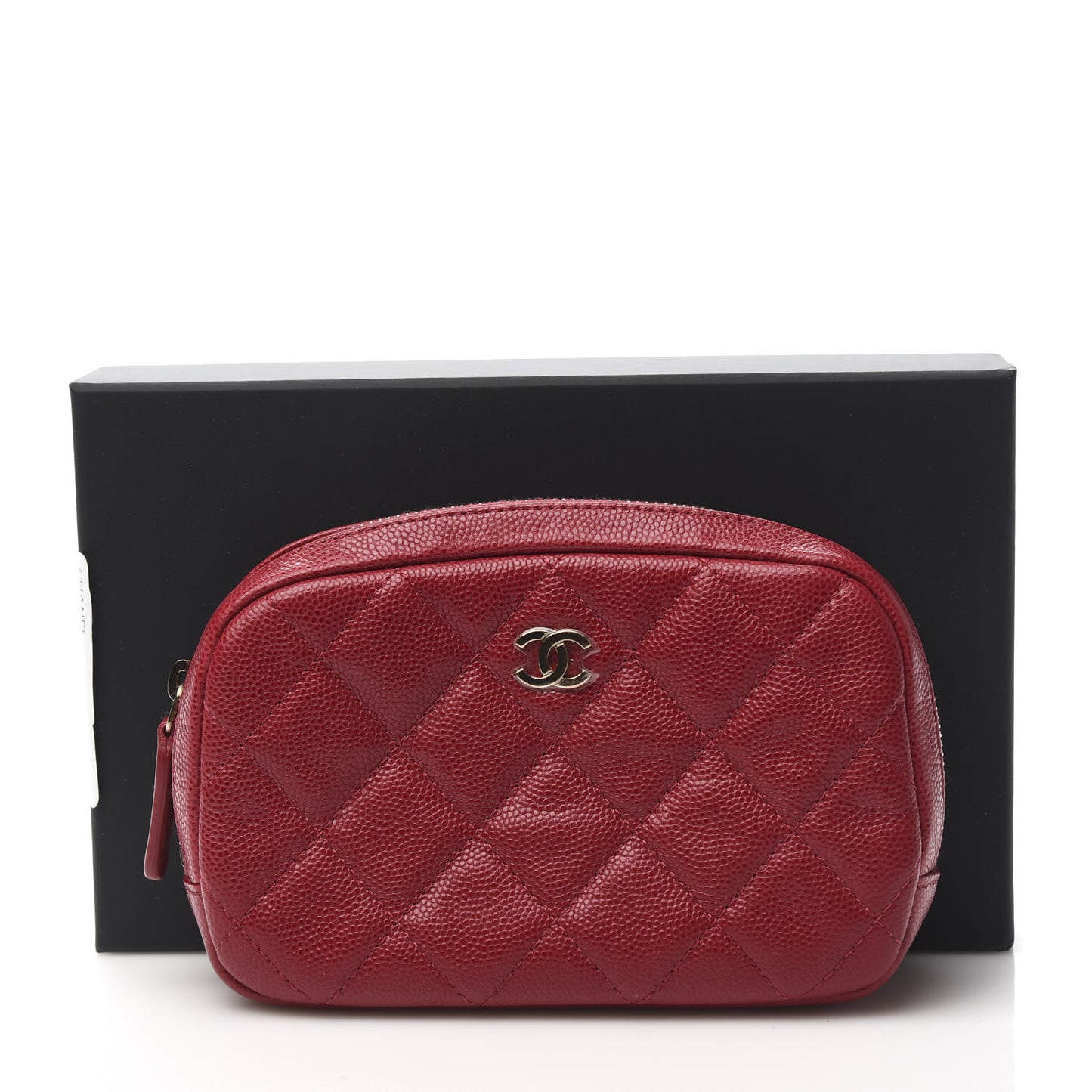 Caviar Quilted Small Curvy Pouch Cosmetic Case Dark Pink