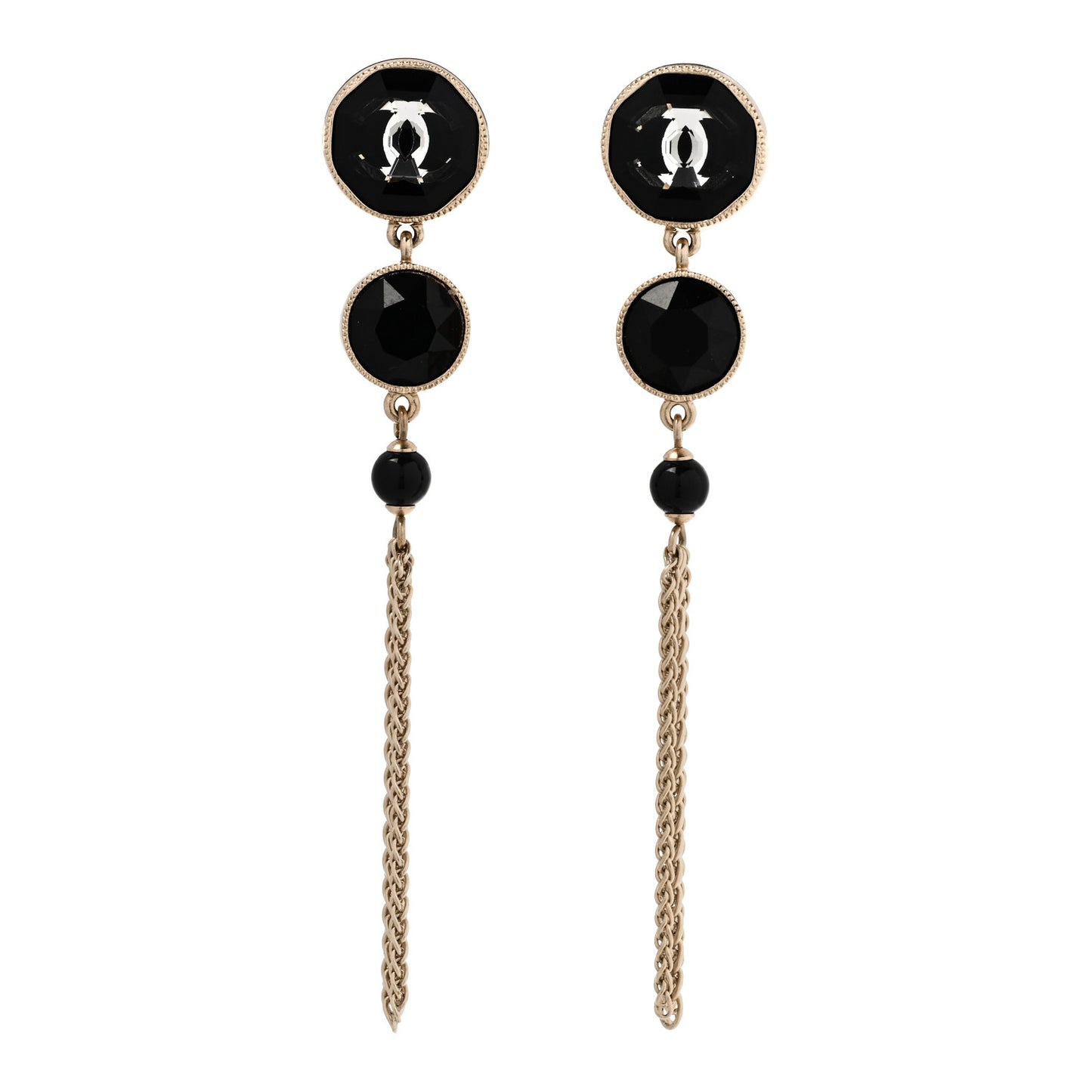 Crystal CC Chain Tassel Drop Earrings Gold Black