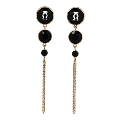 Chanel Crystal CC Chain Tassel Drop Earrings Gold Black 1 of 4