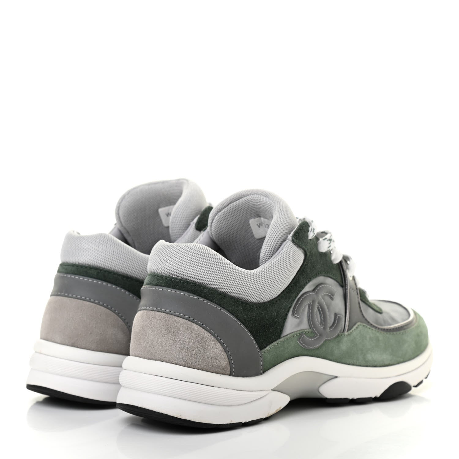 Chanel Nylon Lambskin Suede Calfskin CC Sneakers 38.5 Green Grey White 4 of 9