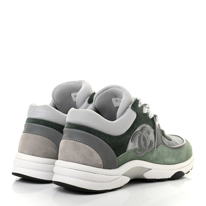 Chanel Nylon Lambskin Suede Calfskin CC Sneakers 38.5 Green Grey White 4 of 9