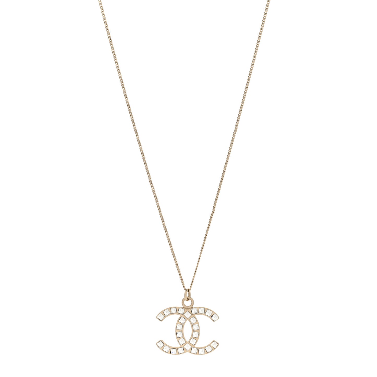 Baguette Crystal CC Necklace Light Gold
