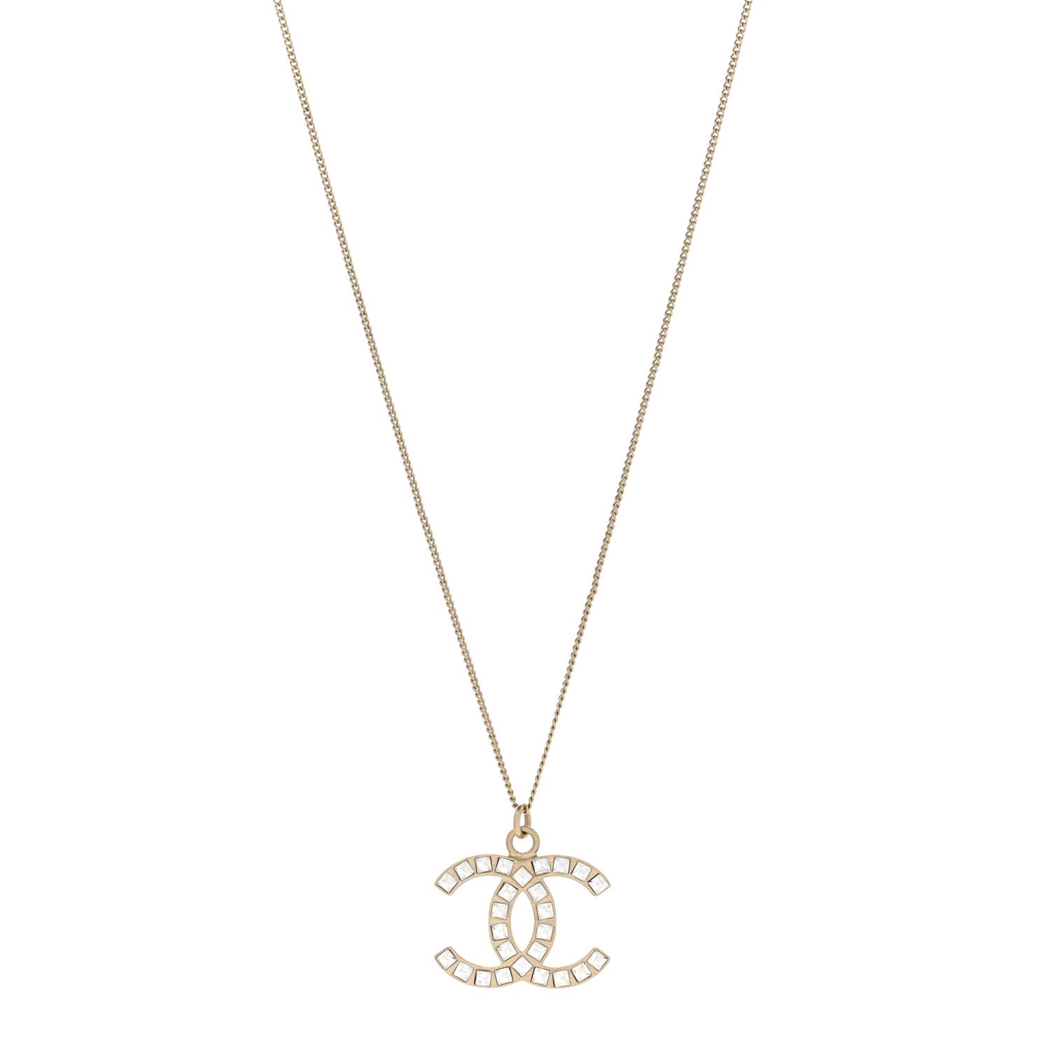 Chanel Baguette Crystal CC Necklace Light Gold 1 of 6