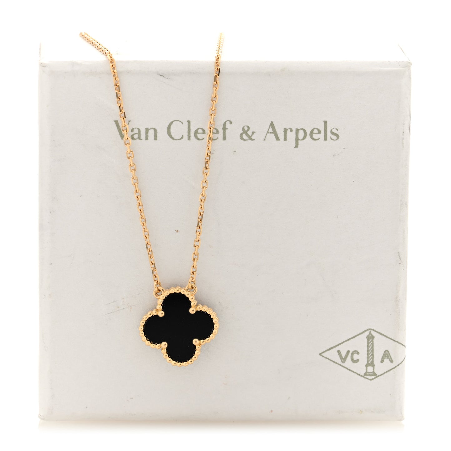 18K Yellow Gold Black Onyx Vintage Alhambra Pendant Necklace