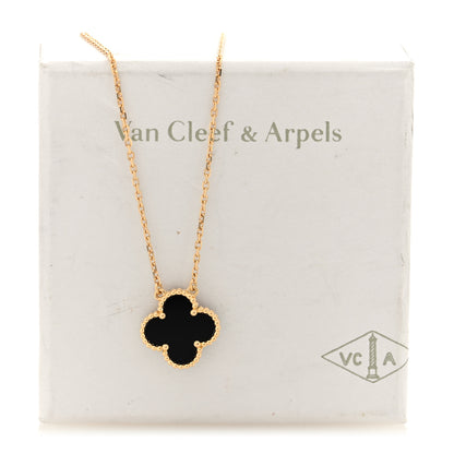 Van Cleef & Arpels 18K Yellow Gold Black Onyx Vintage Alhambra Pendant Necklace 5 of 5