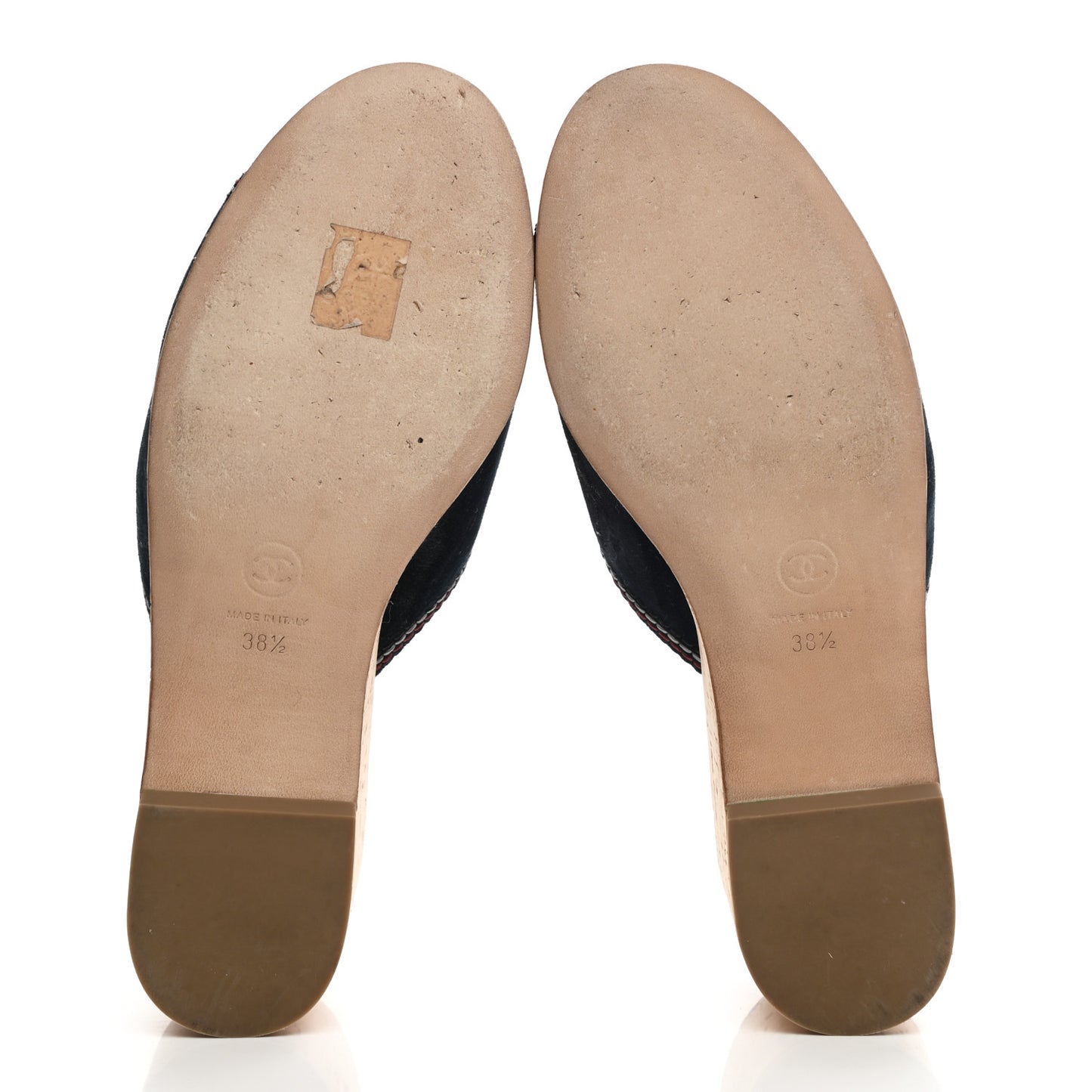 Suede Calfskin Cork CC Wedge Sandal 38.5 Navy Blue