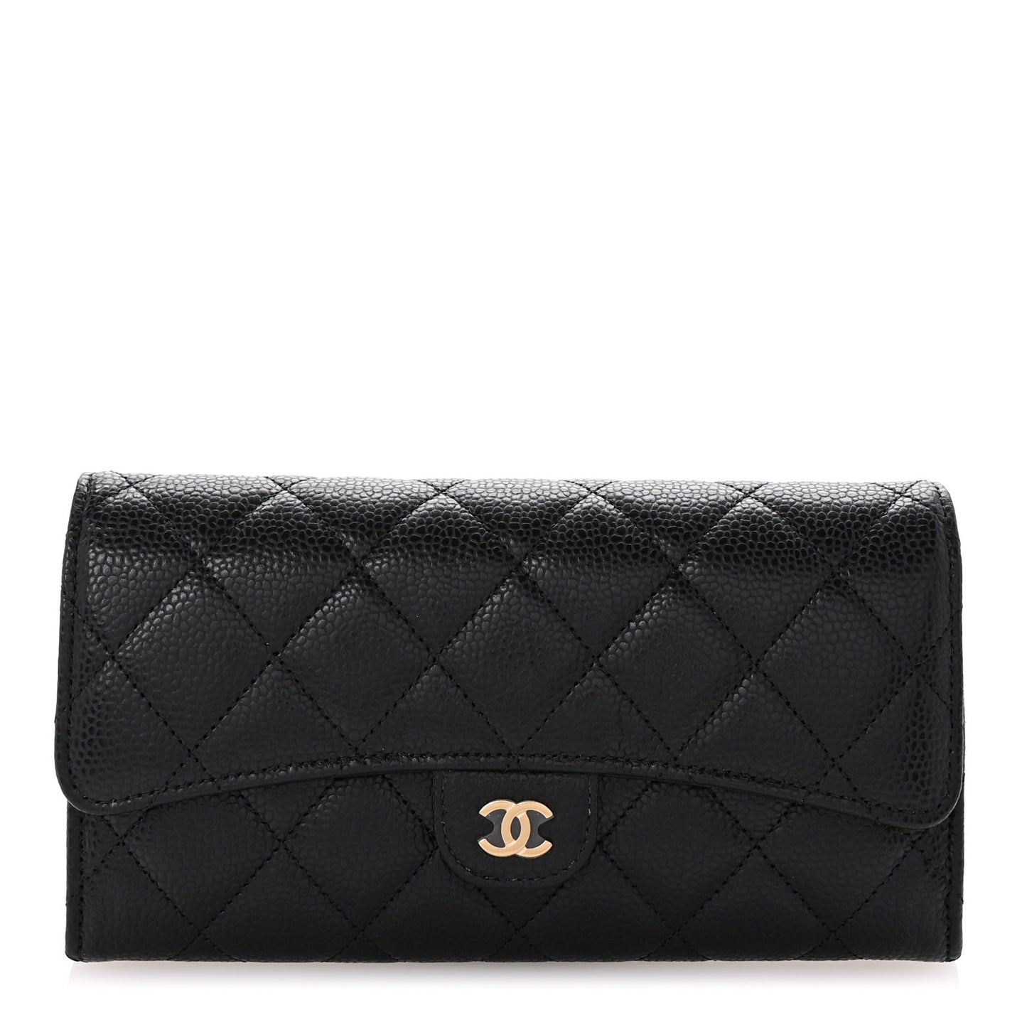 Caviar Quilted Large Gusset Flap Wallet Black