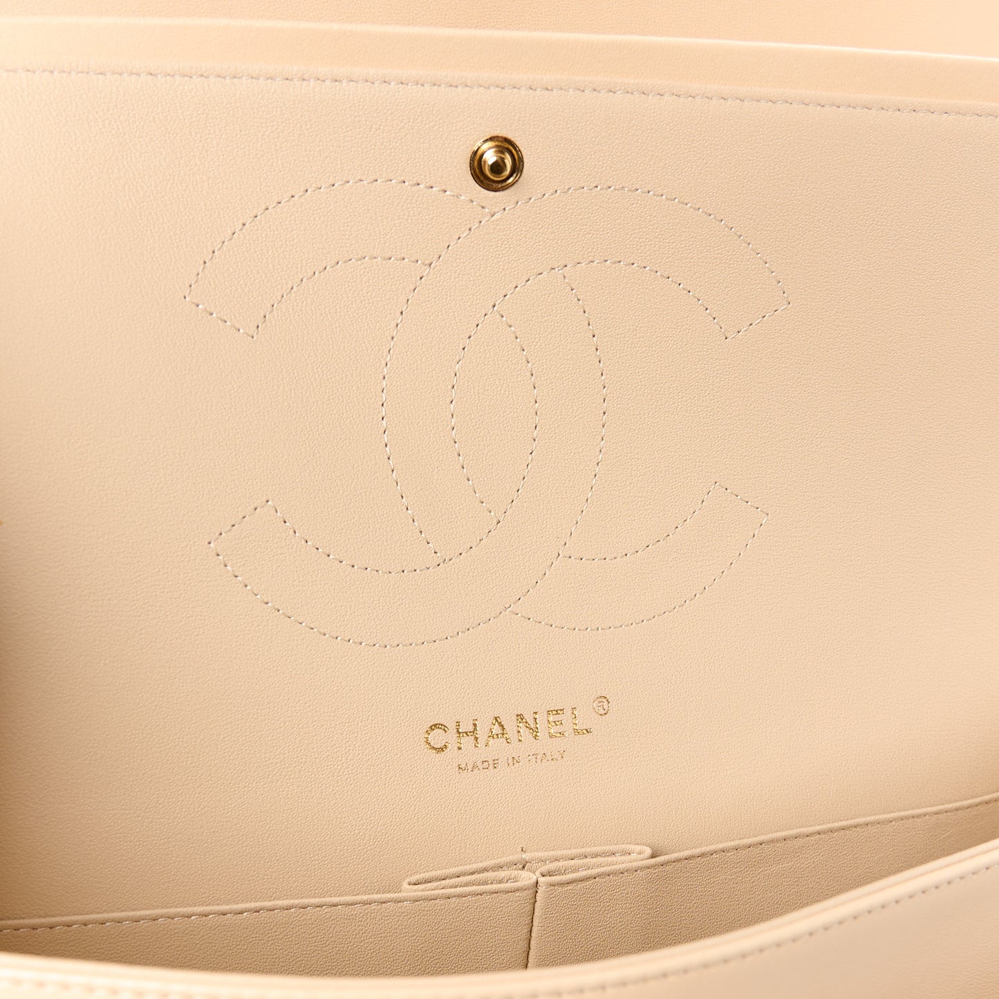 Lambskin Quilted Jumbo Double Flap Beige