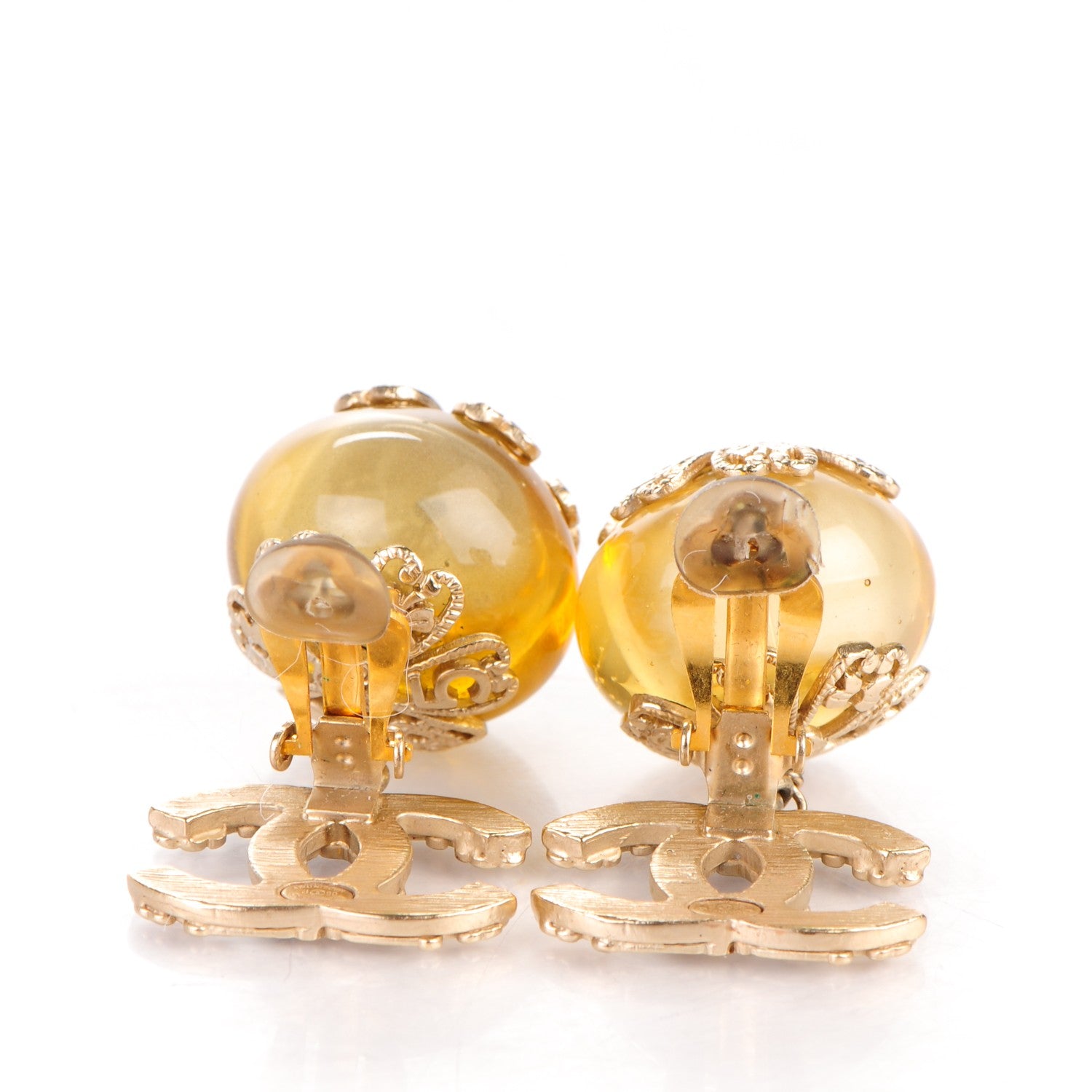 Chanel Resin Lucky Symbols CC Drop Clip On Earrings Gold 3 of 4