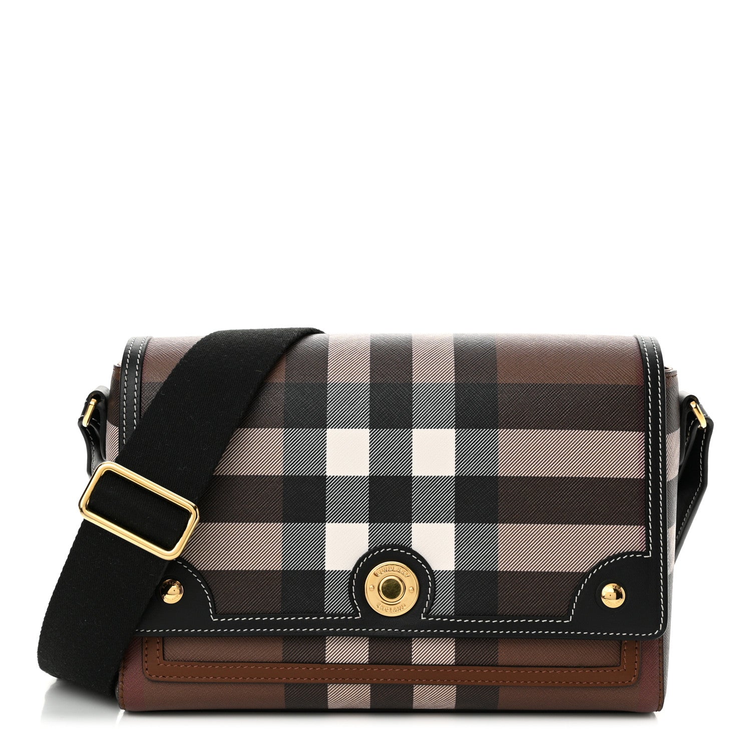 Burberry Calfskin Giant Check E-Canvas Note Crossbody Bag Dark Birch Brown 1 of 11