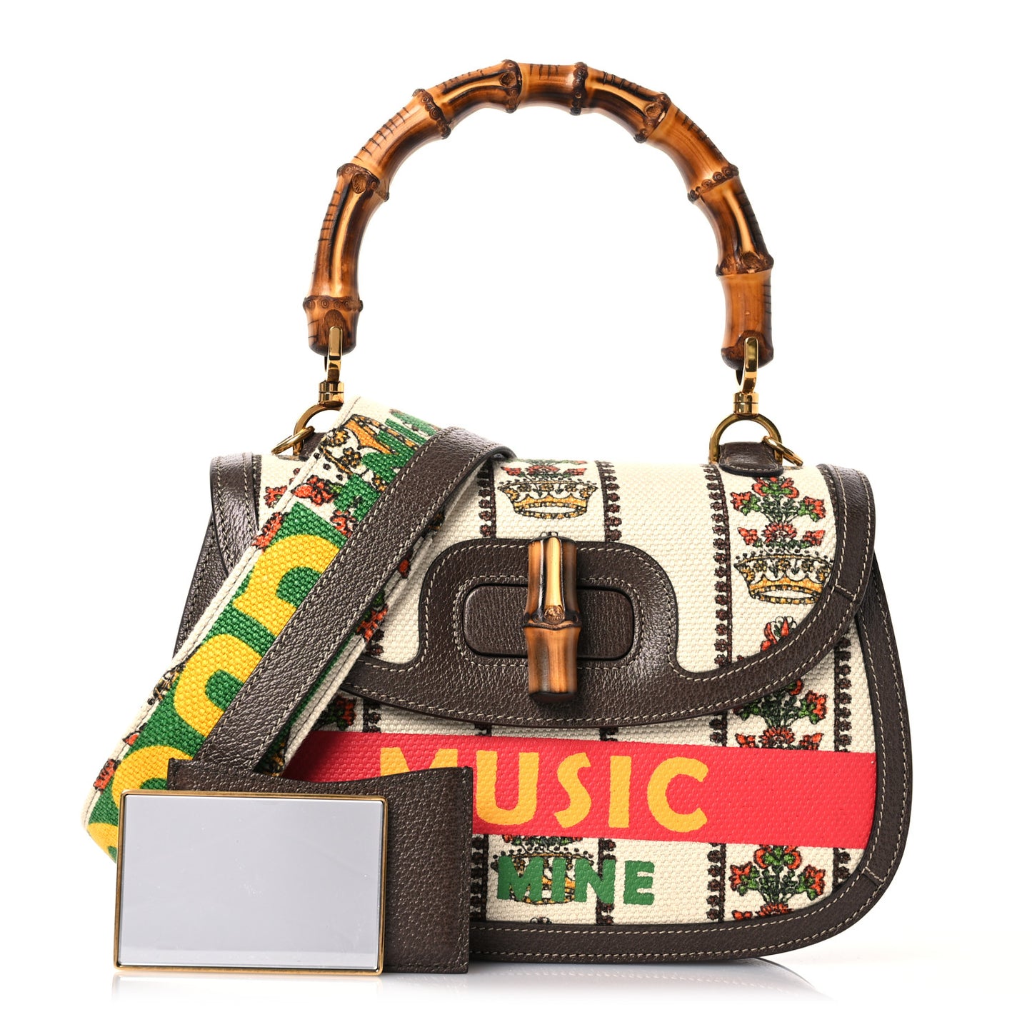 Canvas Calfskin 100 Centennial Music Medium Bamboo 1947 Top Handle Bag Multicolor