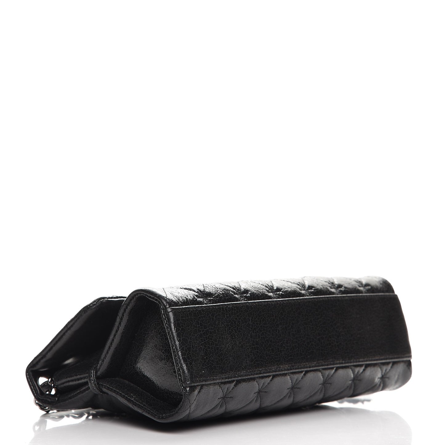 Glazed Crackled Calfskin Mademoiselle Flap Black