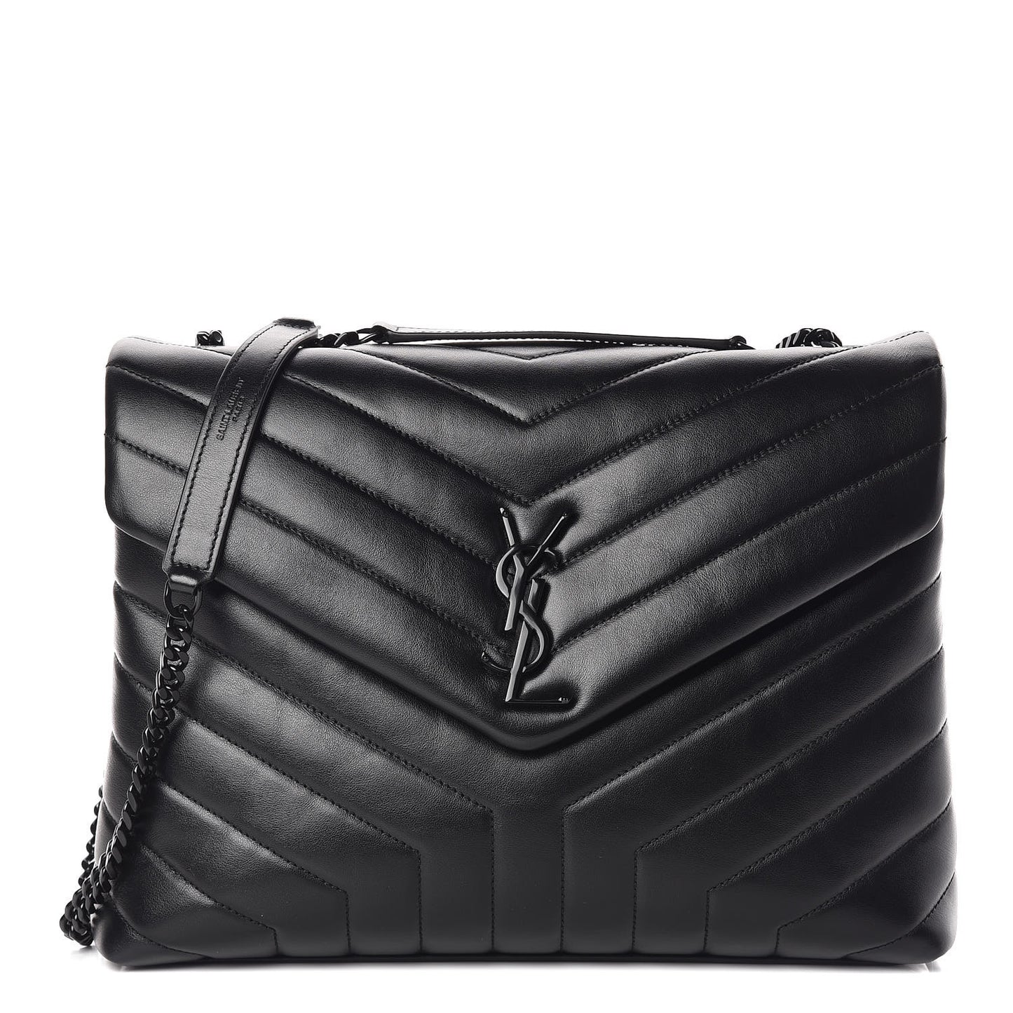 Calfskin Y Quilted Monogram Medium Loulou Chain Satchel Black