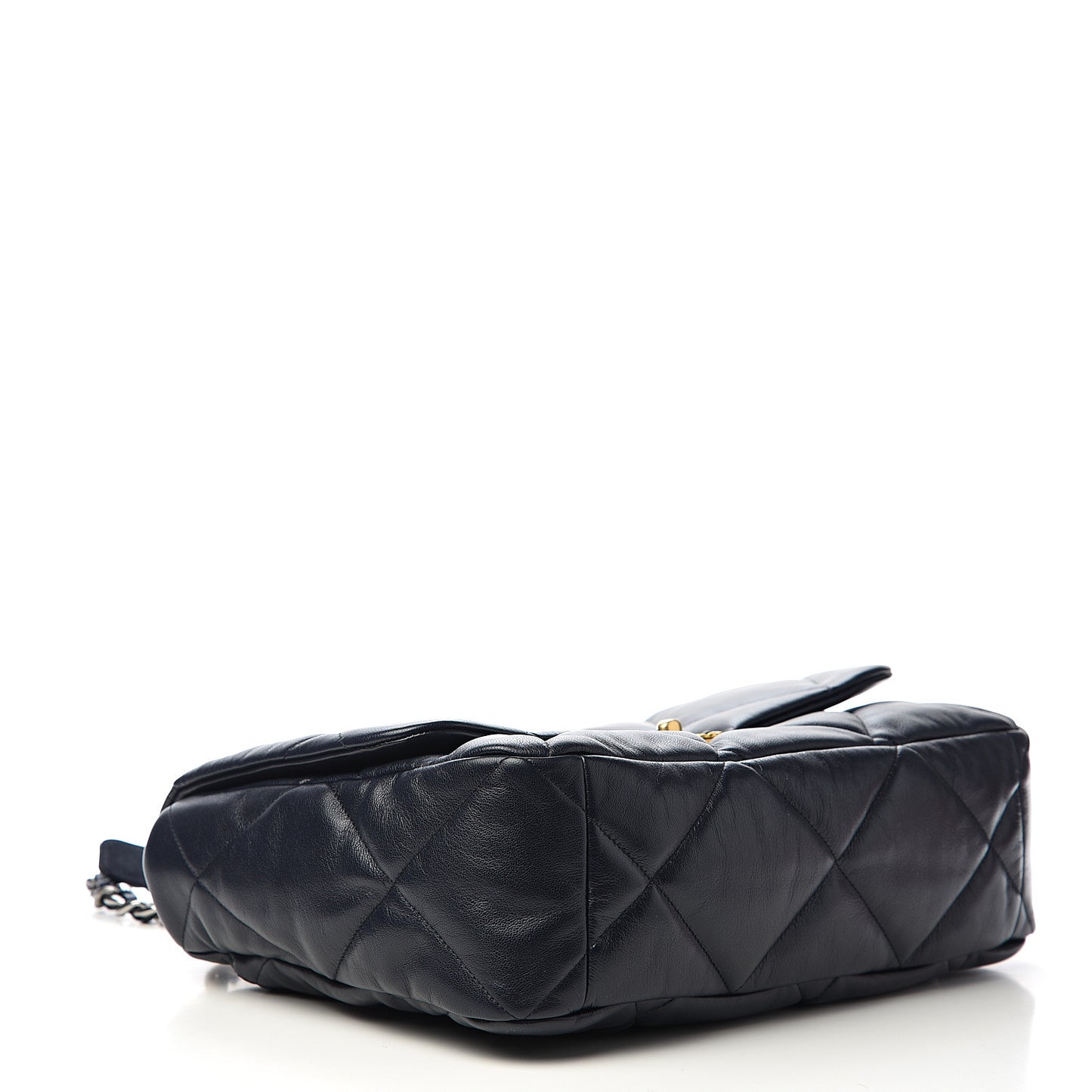 Shiny Goatskin Quilted Maxi 19 Flap Navy Blue
