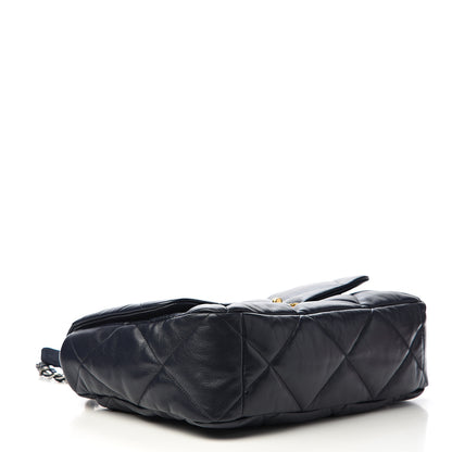 Chanel Shiny Goatskin Quilted Maxi 19 Flap Navy Blue 3 of 11