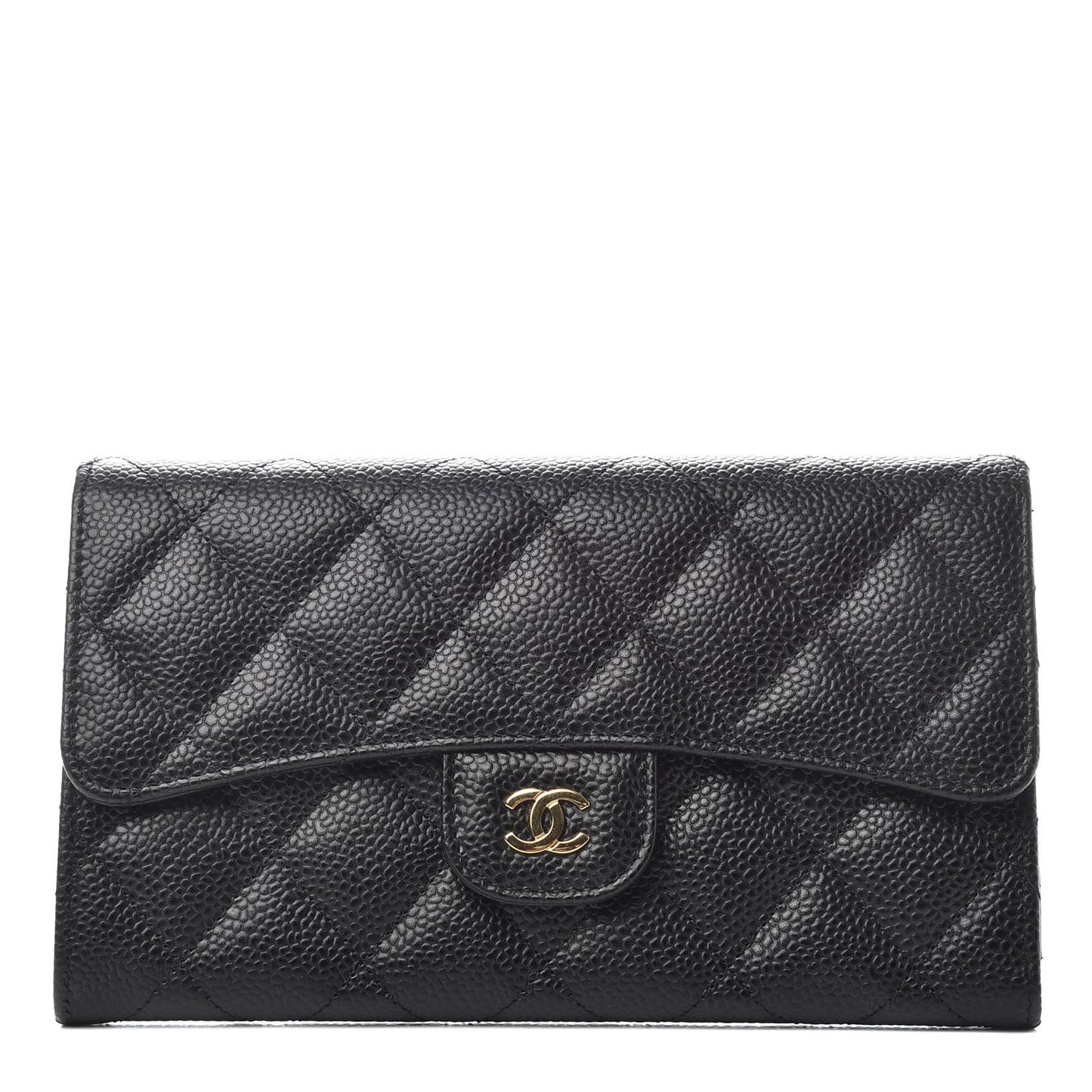 Caviar Quilted Large Flap Wallet Black