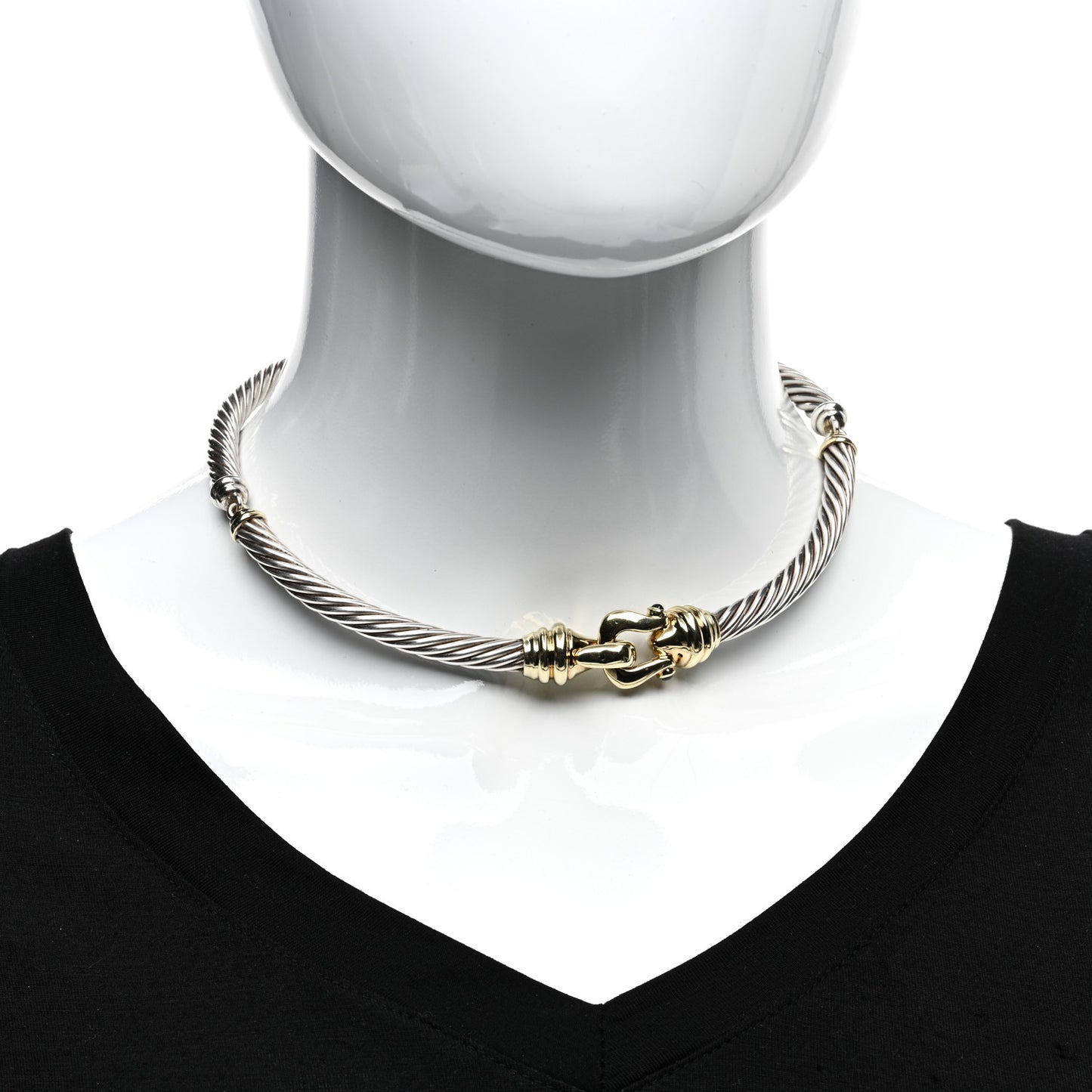 Sterling Silver 14K Yellow Gold Rhodolite Garnet Cable Buckle Collar Necklace