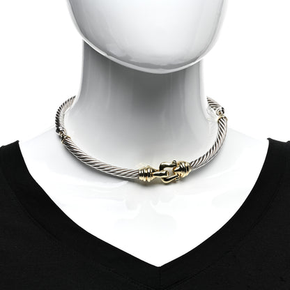 David Yurman Sterling Silver 14K Yellow Gold Rhodolite Garnet Cable Buckle Collar Necklace 2 of 3