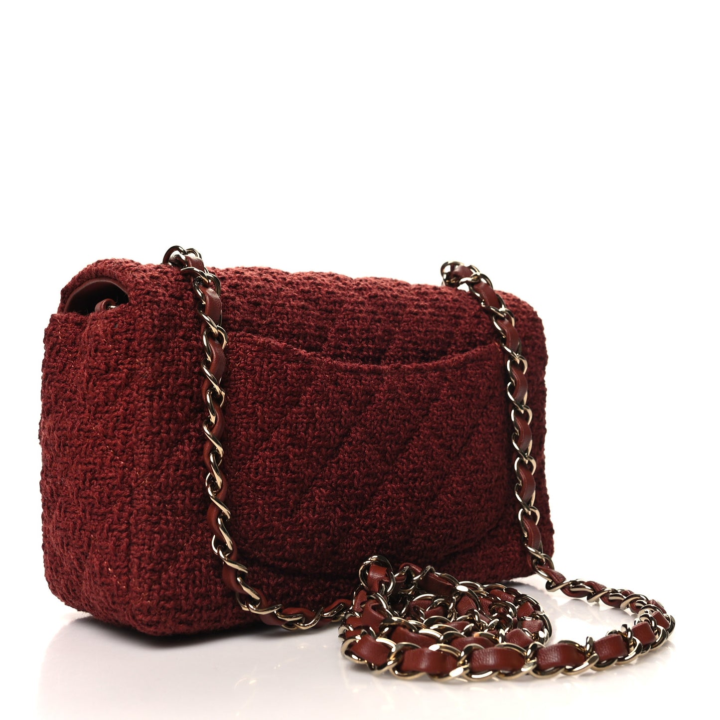 Wool Tweed Quilted Mini Rectangular Flap Brown