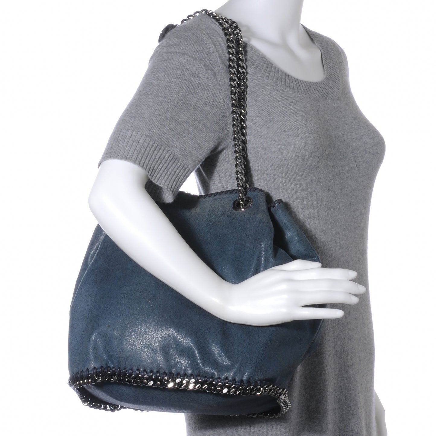Faux Leather Shaggy Deer Small Falabella Bucket Bag Blue