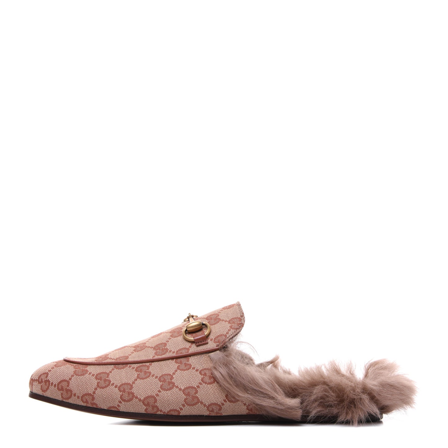 GG Monogram Fur Mens Princetown Slippers 8 Beige Ruggine Rust