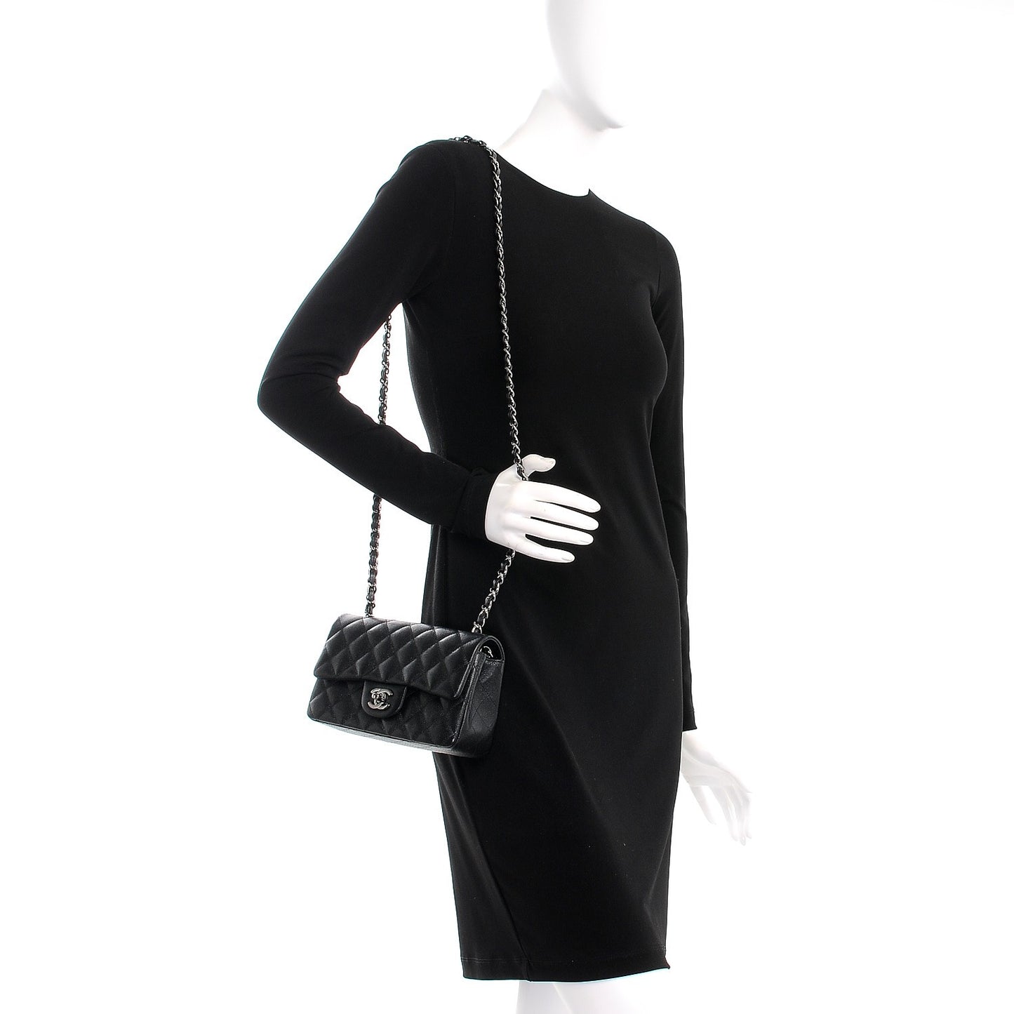 Iridescent Caviar Quilted Mini Rectangular Flap Black
