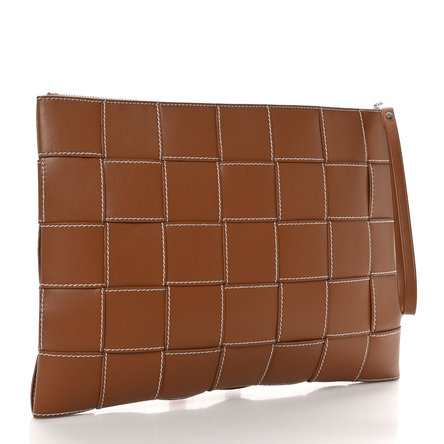 Calfskin Maxi Intreccio Large Cassette Flat Zip Pouch Wood Natural