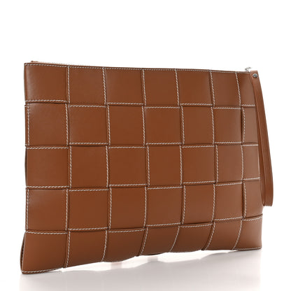 Bottega Veneta Calfskin Maxi Intreccio Large Cassette Flat Zip Pouch Wood Natural 3 of 9