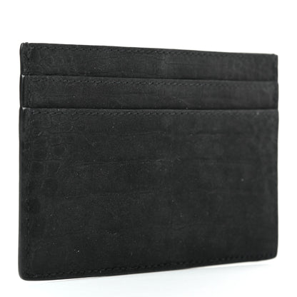 Saint Laurent Crocodile Embossed Nubuck Monogram Credit Card Case Black 3 of 8