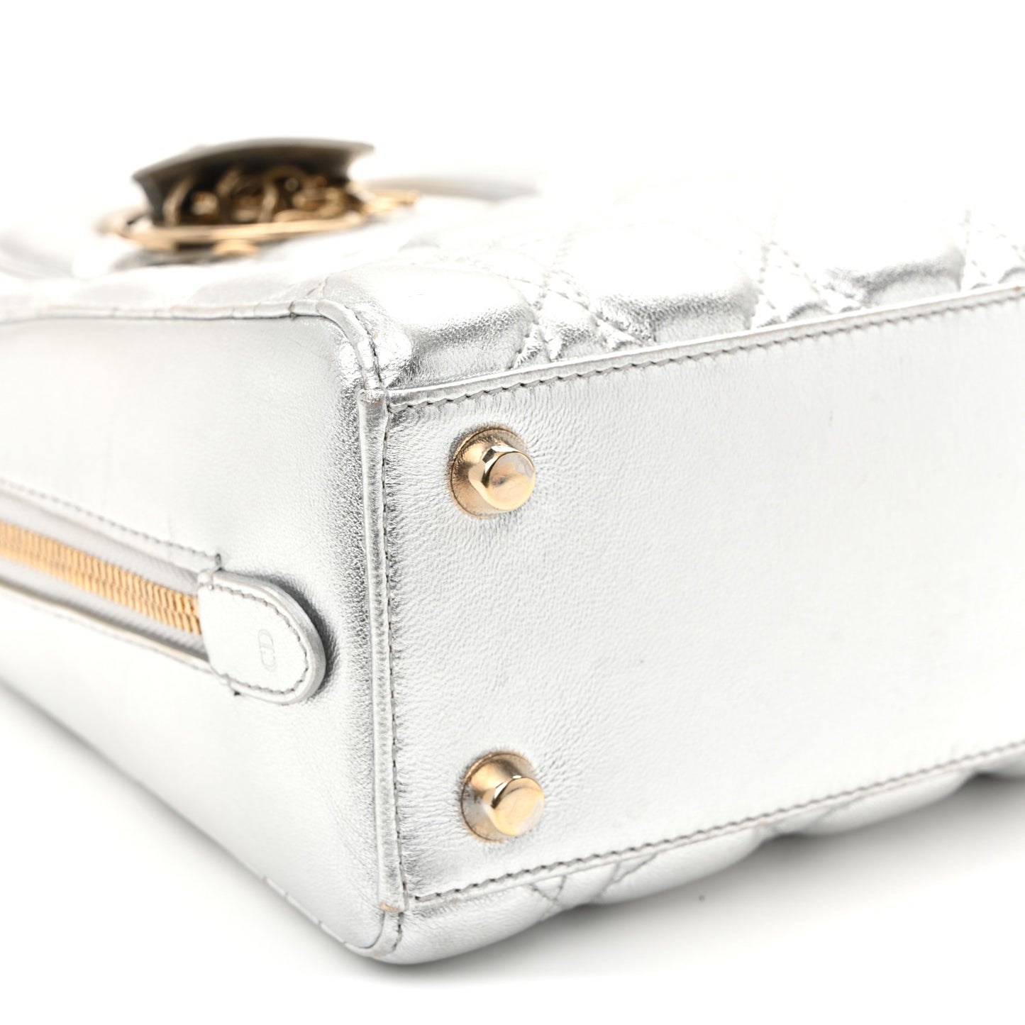 Metallic Lambskin Cannage Lily Tote Silver