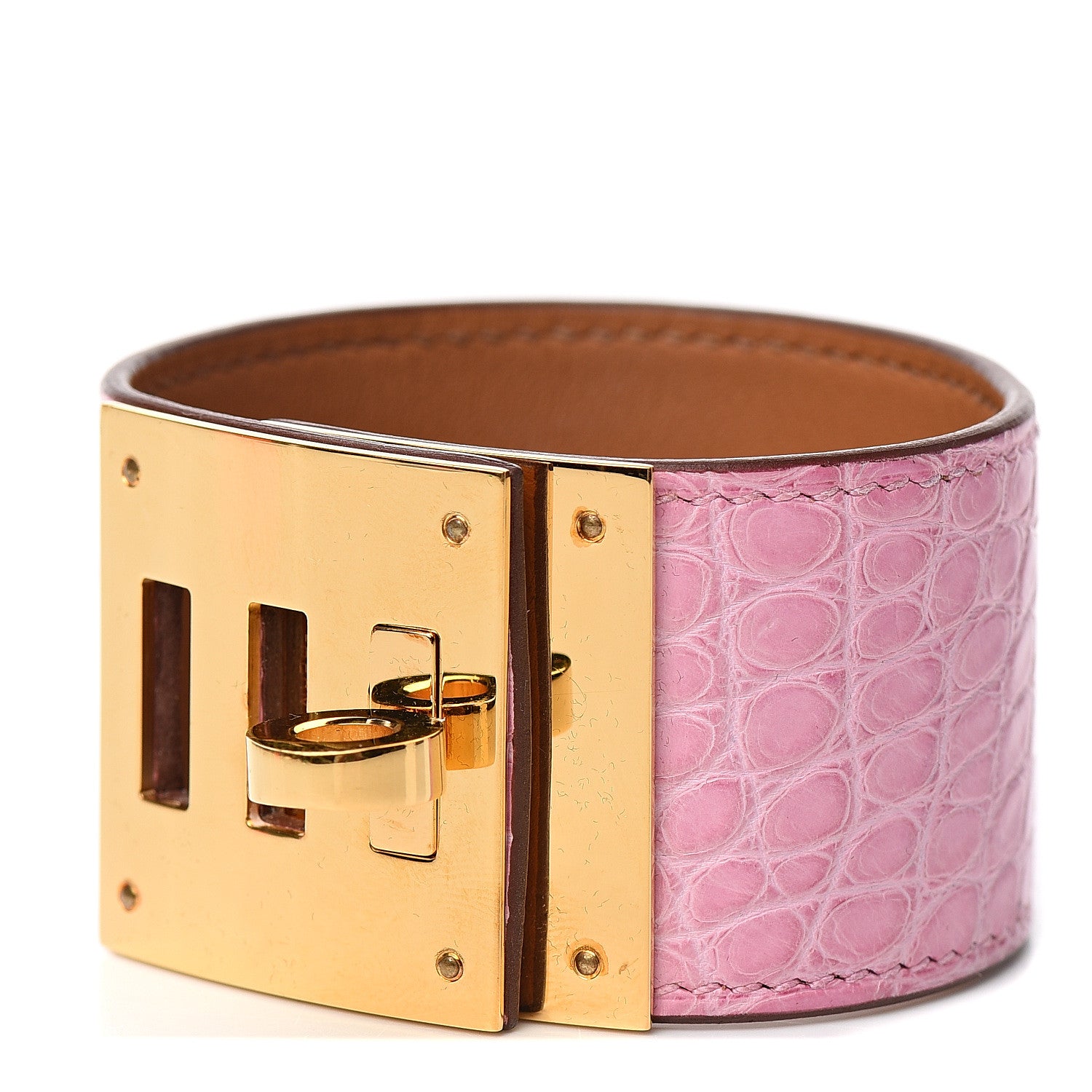Hermes Matte Alligator Kelly Dog Bracelet T2 5P Pink 1 of 5