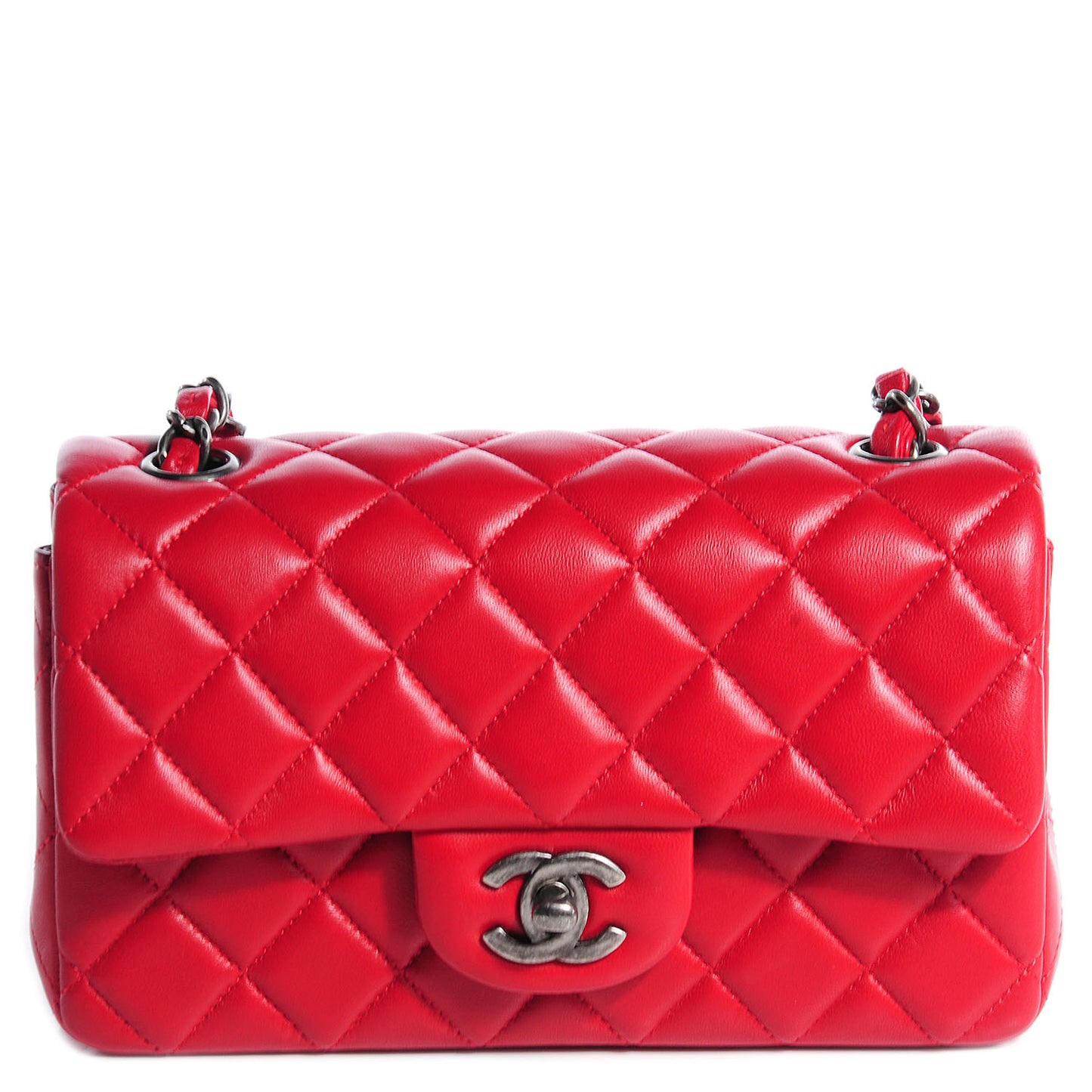 Lambskin Quilted Mini Rectangular Flap Red