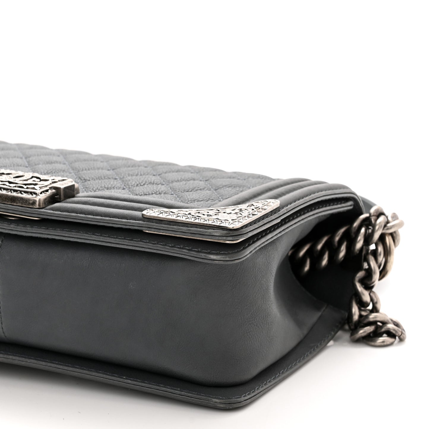 Calfskin Quilted Metal Embellished Paris Dallas Medium Boy Flap Grey