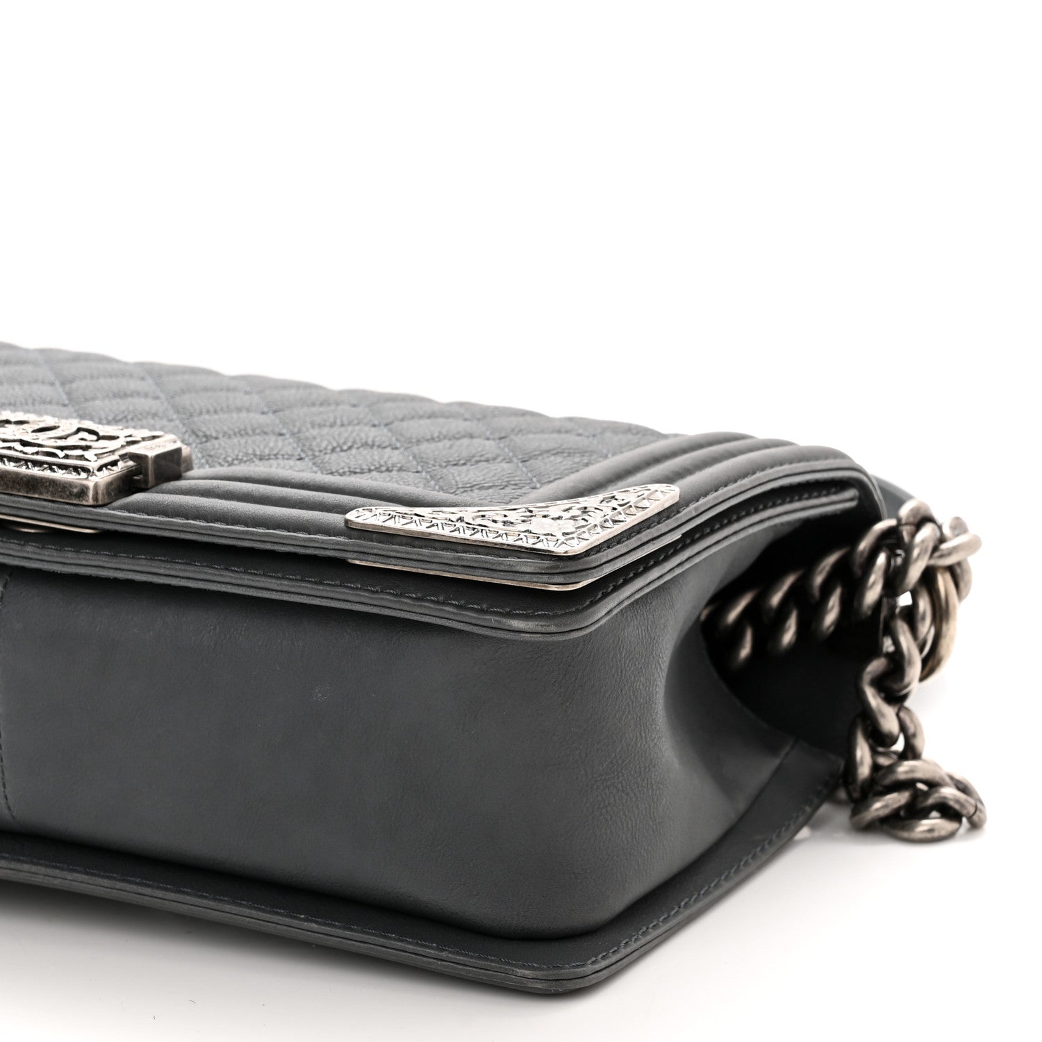 Chanel Calfskin Quilted Metal Embellished Paris Dallas Medium Boy Flap Grey 11 of 13