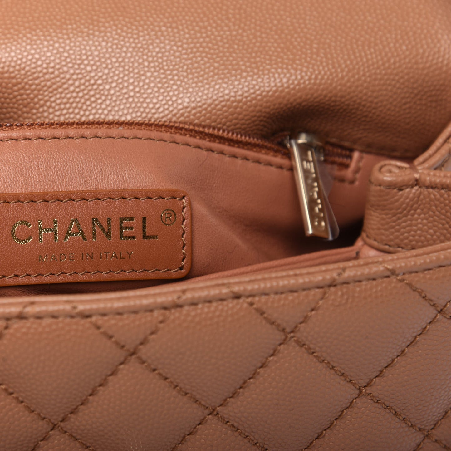Caviar Quilted Mini Coco Handle Flap Brown
